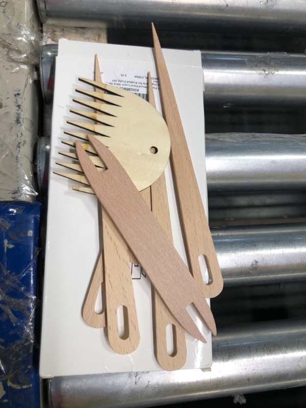 Photo 1 of 7 Pieces Wood Hand Loom Stick Set, Include 5 Pieces Wood Weaving Crochet Needle with Wooden Shuttles Weaving Stick and Wood Weaving Comb for Knitted Crafts DIY