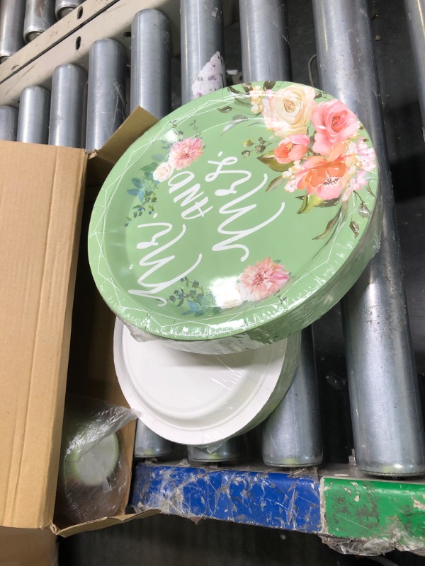 Photo 1 of 250 Pcs Sage Green Flower Bridal Shower Plates Napkins Set 50 Pcs 9'' Dinner Plates 50 Pcs 7'' Dessert Plate 50 Pcs 9oz Cups 100 Pcs Napkins Mr. and Mrs. Party Supplies Bridal Shower Decoration
