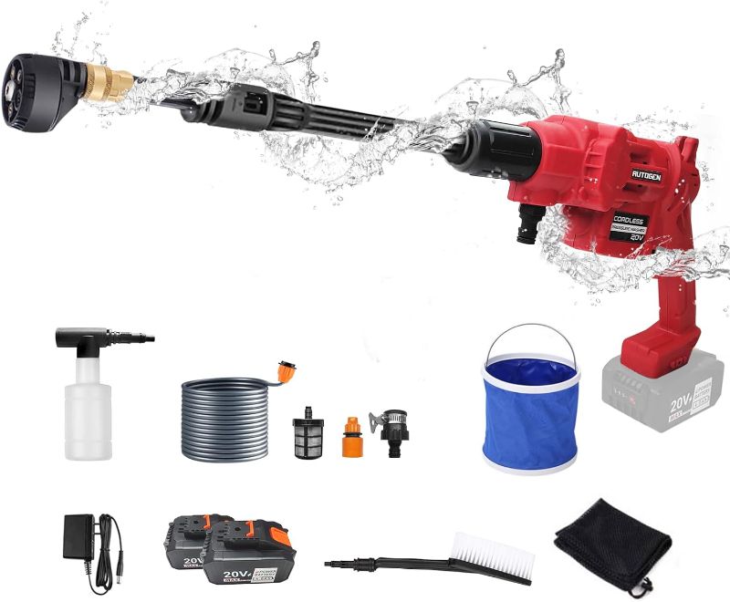 Photo 1 of *** NOT FUNCTIONAL**** SELLING AS PARTS*****
AUTOGEN Portable Pressure Washer, 650PSI Cordless Power Cleaner, 20V 4.0Ah Battery Pressure Washer with 6-in-1 Multi-Function Nozzle Accessories Kit (2 X 20V Battery and Charger Included)