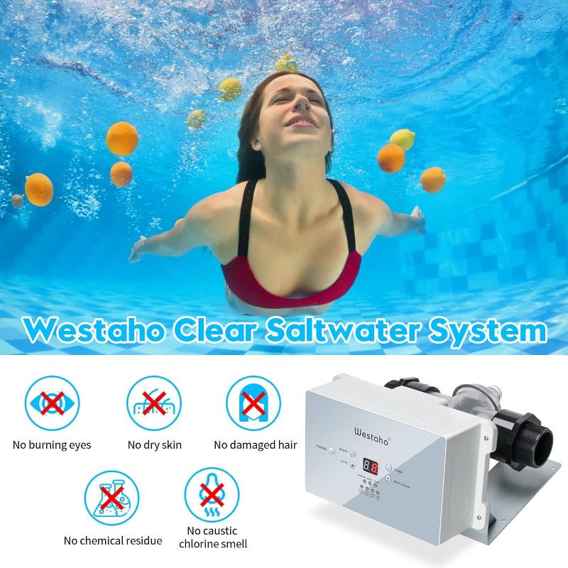 Photo 1 of Saltwater Pool System, Westaho Salt Chlorine Generator with USA Titanium Cell, Designed for Above Ground Pools Up to 15,000 Gallons, Keeps Pool Water Clear with Less Maintenance, IP 66 Waterproof 