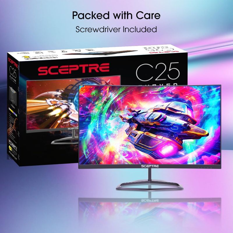 Photo 1 of Sceptre Curved 24.5-inch Gaming Monitor up to 240Hz 1080p R1500 1ms DisplayPort x2 HDMI x2 Blue Light Shift Build-in Speakers, Machine Black 2023 (C255B-FWT240) 