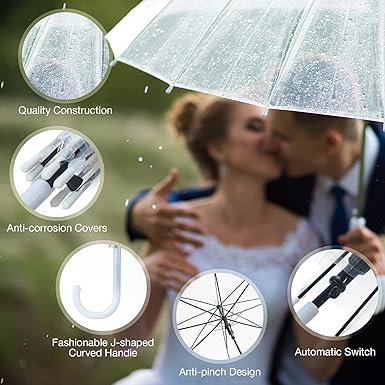 Photo 1 of 20 Pack Wedding Umbrellas with J Hook Handle Windproof Stick Umbrellas Large Bubble Umbrella for Adults Kids Rain