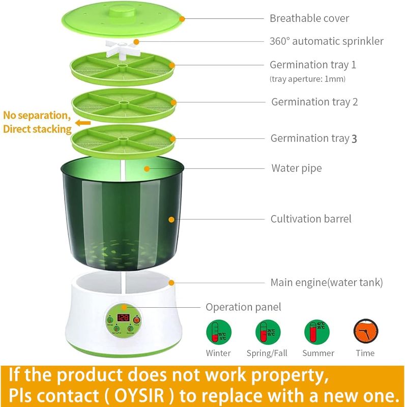 Photo 1 of Bean Sprouts Machine, Seed Sprouter Kits, LED Display Time, Intelligent Automatic Bean Sprouts Maker, 3 Layers Function Large Capacity Seed Grow, Also for Radish, Alfalfa, Wheatgrass, Broccoli Sprouts 