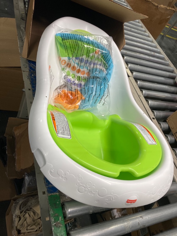 Photo 2 of Fisher-Price Baby Bath Tub, 4-in-1 Newborn to Toddler Tub with Infant Seat Bath Toys and Sling ‘n Seat Tub, Green Green - Frustration Free Package "LIKE NEW"