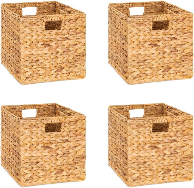 Photo 1 of 12x12in Water Hyacinth Storage Baskets, Wicker Storage Baskets for Shelves, Woven Baskets for Storage, Square Wicker Storage Basket for Bedroom, Living Room, Nursery Room (4 Packs 12x12in) "SIMILAR ITEM"