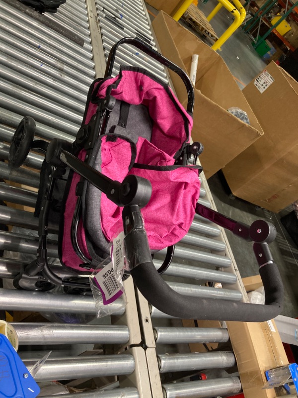 Photo 1 of Fash n Kolor Baby Doll Stroller My First Foldable Doll Stroller in Denim Hot Pink Design, Bassinet Stroller with Baby Doll Adjustable Handle, Convertible Seat, Basket, and Free Carriage Bag