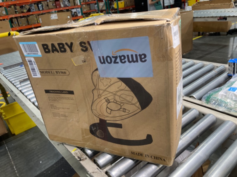 Photo 1 of Electric Baby Swing for Infants, Baby Rocker for Infants with 5 Speeds, 10 Lullabies, Adapter & Battery Operated, Indoor & Outdoor Use, Remote Control, Gray
