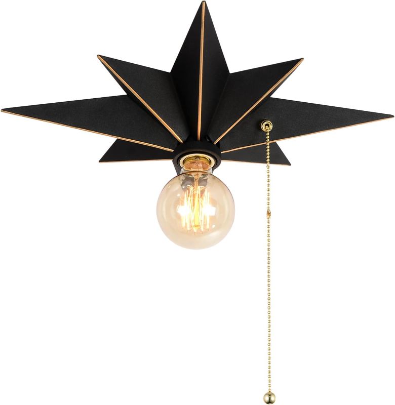 Photo 1 of 16 inch Flush Mount Ceiling Light with Pull Chain On/Off Switch, Industrial Black Star Ceiling Light Fixtures, Farmhouse Lighting for Hallway, Entryway, Porch, Study, Bedroom, Stair, Kitchen, Bathroom
