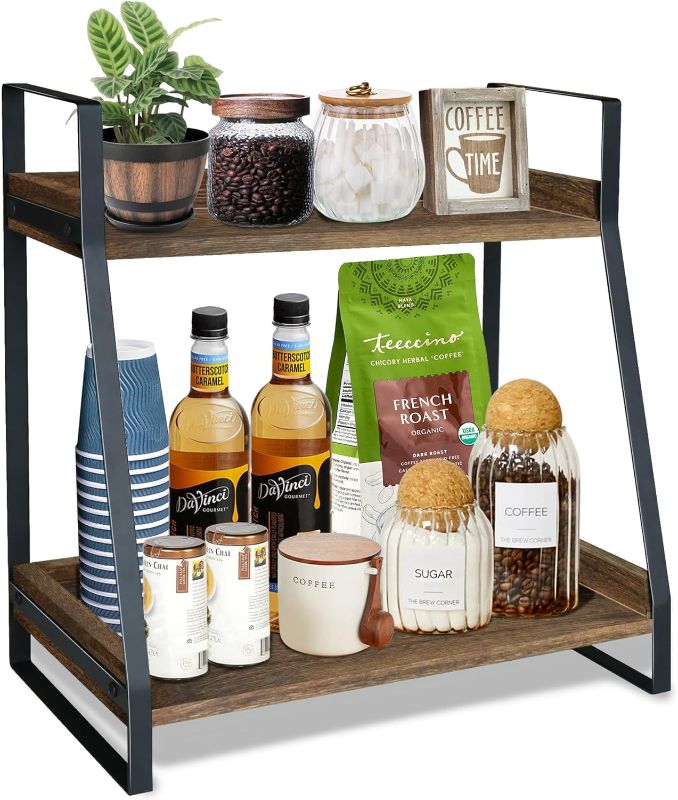 Photo 1 of 2 Tier Coffee Bar Organizer for Countertop, Wooden Coffee Station Storage Shelf, Coffee Accessories Counter Rack, Organizer Tray for Coffee Bar, Kitchen, Bathroom, Vanity
