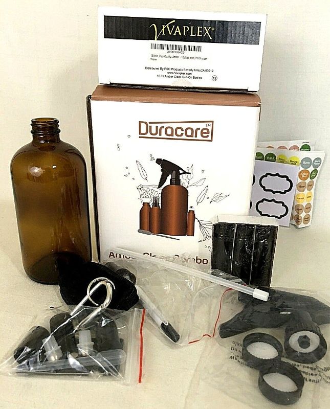 Photo 1 of 16 Amber Glass Combo Pack Essential Oil Dispenser Bottles Spray Roll-On Perfumes
