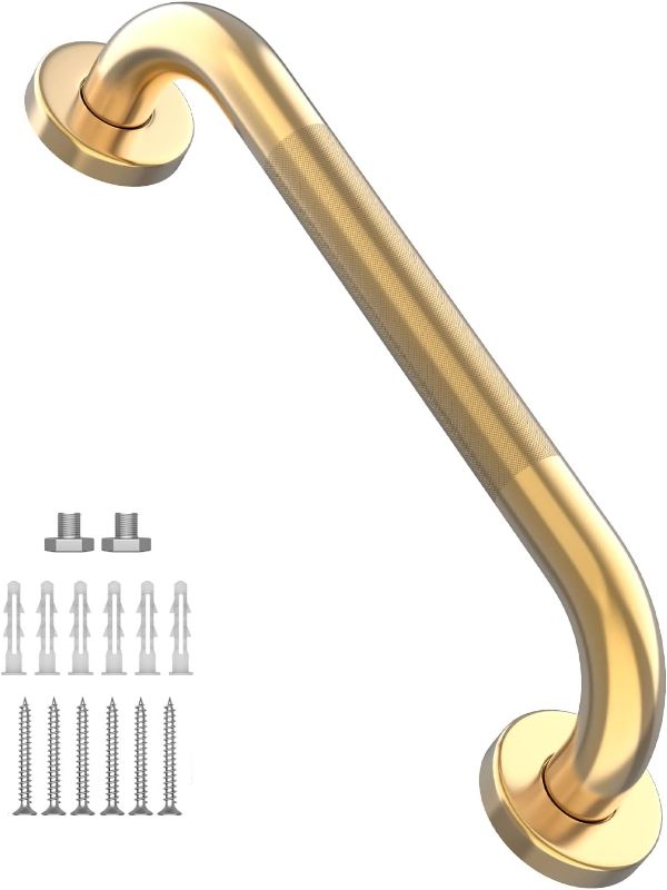 Photo 1 of 20 Inch Anti Slip Shower Grab Gold, Munzong Bathroom Grab Bar, Knurled Bathroom Balance Bar,Safety Hand Rail Support Handicap Elderly Injury Senior Assist Bath Handle
