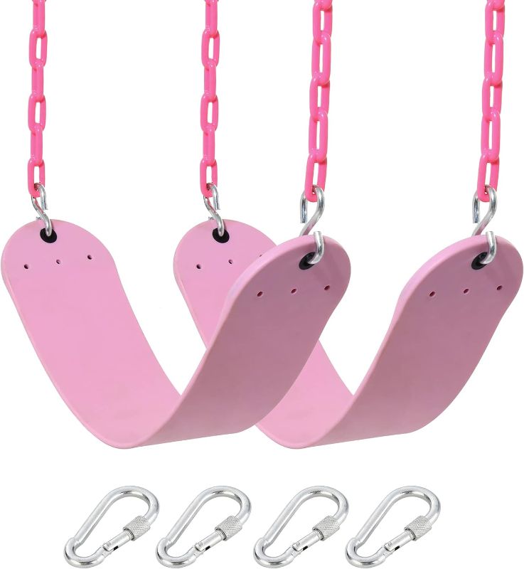 Photo 1 of 2 Pack Pink Swings Seats Heavy Duty 66 Inches Chain Plastic Coated - Playground Swing Set Accessories Replacement with Snap Hooks (Pink)