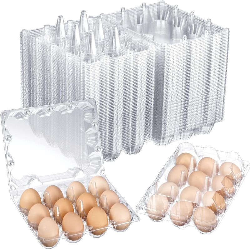 Photo 1 of Zubebe 100 Pieces Clear Egg Cartons Plastic Egg Cartons Bulk Empty Chicken Egg Tray Holds Securely Clear Blank Egg Cartons for Chicken Farm Business Market Home Refrigerator Storage(3 x 4 Grids)
