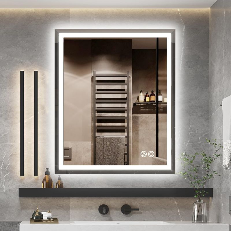 Photo 1 of 24x32 Inch Led Mirror for Bathroom Front Lighted Backlit Vanity Mirror with 3 Colors Dimmable Anti Fog Bathroom Mirror with Led Lights for Bathroom Decor
