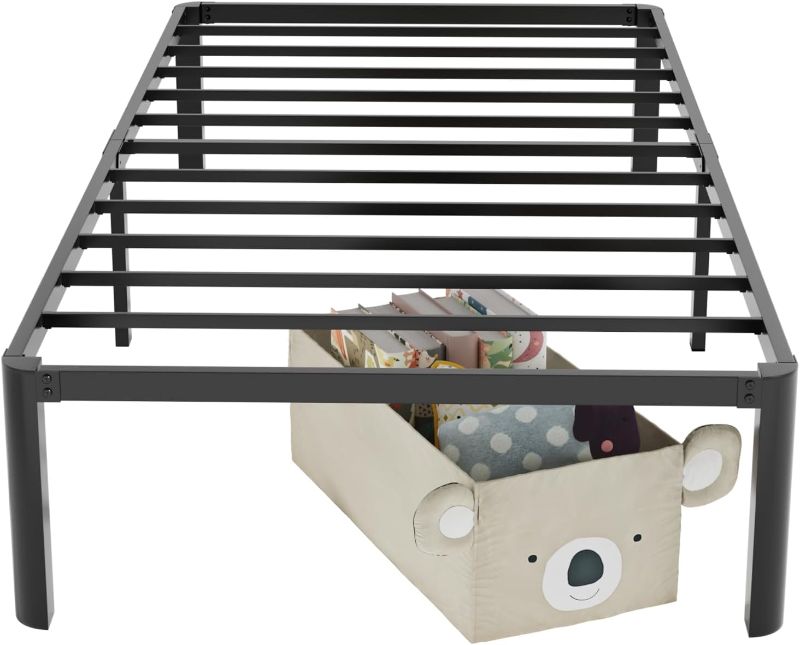 Photo 1 of 14 Inch Black Metal Twin Bed Frame with Round Corners No Box Spring Needed, Sturdy Heavy Duty Platform Bed Frame Twin Size, Easy Assembly, Noise Free
