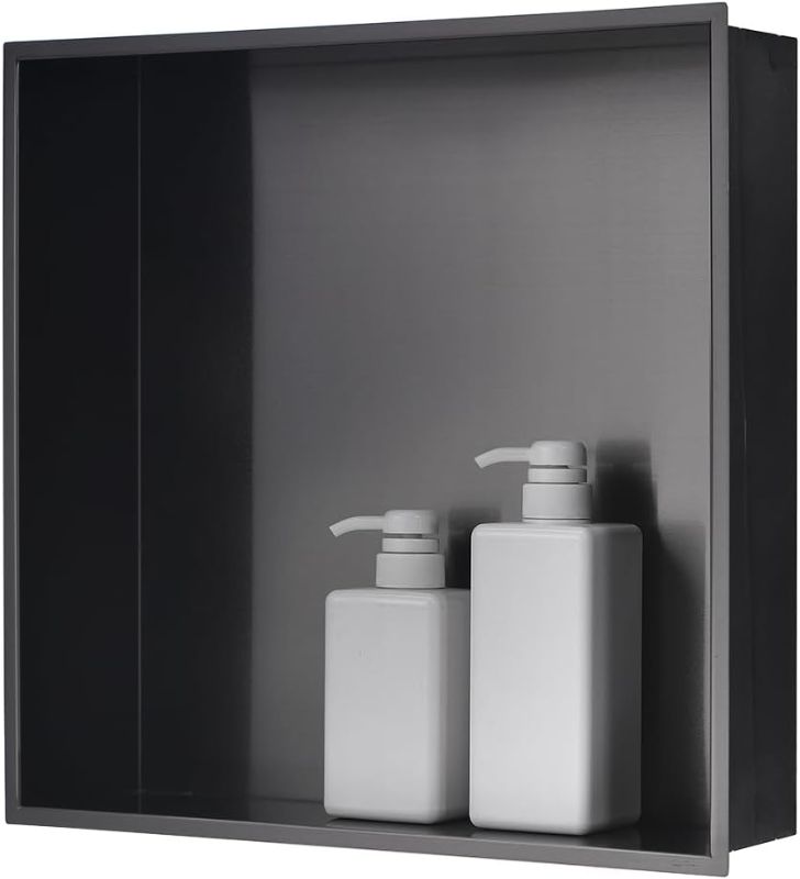 Photo 1 of 16 Inches Black Stainless Steel Bathroom Shower Niche, Luckyhorse 16"x16"x4" Wall Inserted Rectangular Recessed Bathroom Niche, Recessed Shower Niche Shelf for Bathroom Storage LHSN161604H