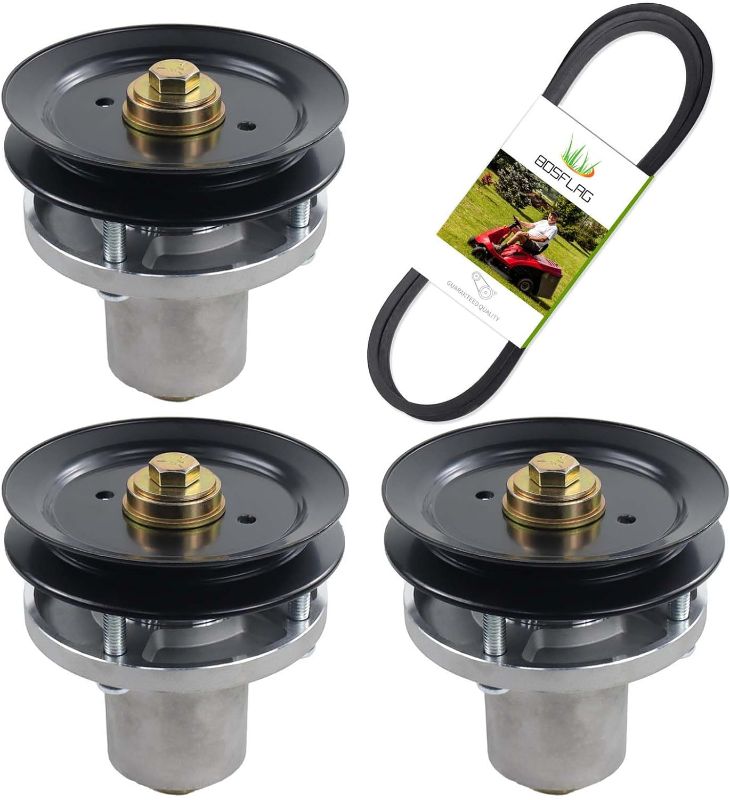 Photo 1 of 3 Pack 607418 Spindle with 604664 Pulley 797720 Belt Replaces Hustler 601804 Spindle Assembly, Hustler 607418 Spindle Assembly for Hustler Raptor SD 54 Deck Spindles, Hustler 54 Mower Spindles