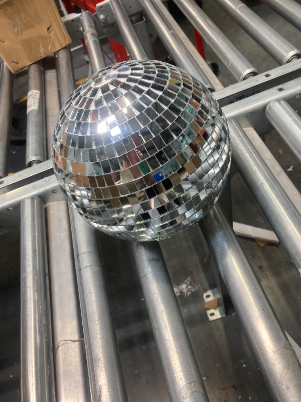 Photo 2 of  Disco Ball Decorations, 70's 80's 90's Silver Rotating Glass Mirror Ball with Hanging Ring, for Outdoor Ceiling Mount DJ Club Lighting Holiday Easter Party