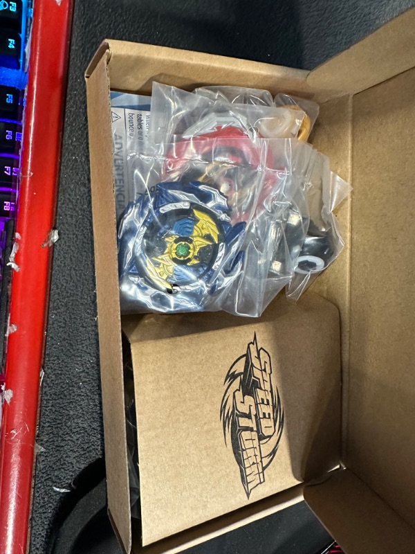 Photo 3 of BEYBLADE Burst Surge Speedstorm Thunder Threat 3-Pack - Kolossal Fafnir F6, Spear Dullahan D6, Brave Roktavor R6 Battling Game Top Toys