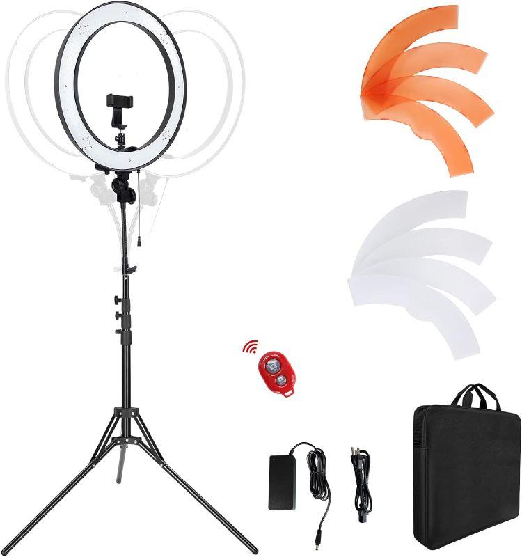 Photo 1 of 18-Inch Ring Light, 55W Dimmable 5500K Light with 240 LEDs Color Filter, Soft Tube and Carrying Bag for YouTube, TikTok, Selfies and Photography, Compatible with Camera and Smartphones