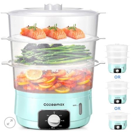 Photo 1 of 3 Tier Electric Food Steamer for Cooking, 13.7QT Vegetable Steamer for Fast Simultaneous Cooking, Veggie Steamer, Food Steam Cooker, 60 Minute Timer, BPA Free Baskets, 800W (Blue)