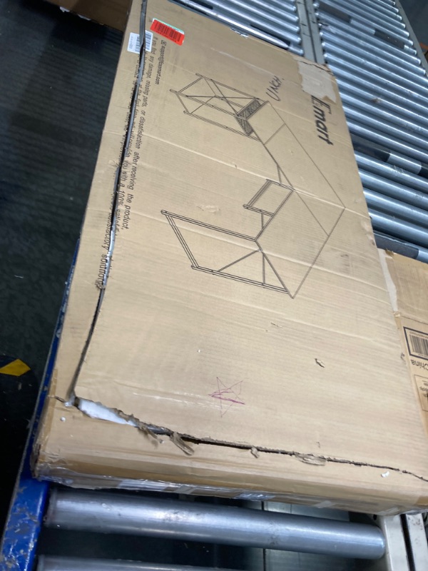 Photo 1 of Foxemart L-Shaped Computer Desk, Industrial Corner Desk Writing Study Table with Storage Shelves, Space-Saving, Large Gaming Desk 2 Person Table for Home Office Workstation, Rustic Brown/Black