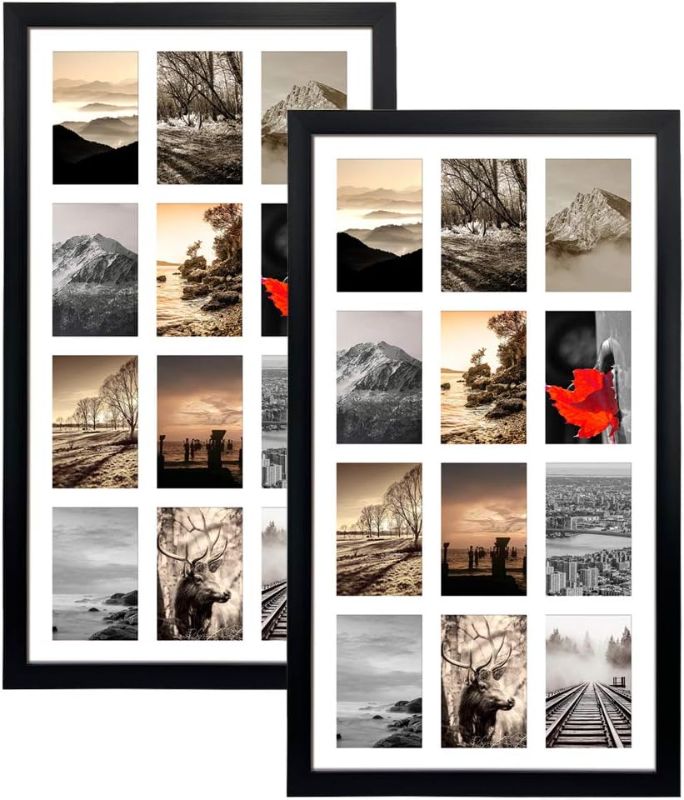 Photo 1 of 12 Opening 4x6 Black Collage Picture Frames Set of 2, Multiple Frames for Displaying 6x4 Photos with White Mat