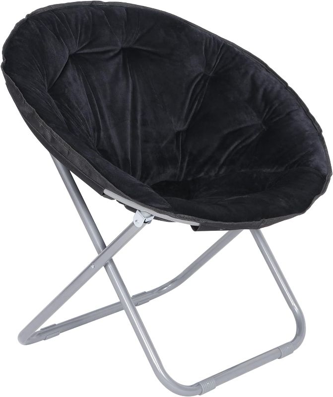 Photo 1 of ZenStyle Faux Fur Saucer/Lounge Chair,Portable Folding Soft Moon Chair for Bedroom, Dorm Rooms, Apartments, Lounging, Garden and Courtyard, Black
