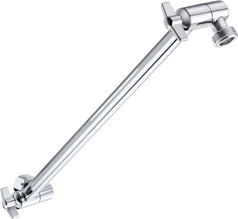 Photo 1 of 15 Inch Extra Long Adjustable Shower Head Extension Arm With Locking Set Screw, Singing Rain Solid Brass Chrome Finish Angle Height Adjustable, Easy To Install, G1/2 Universal Connector Compatible