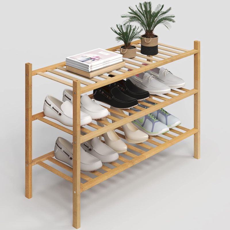 Photo 1 of Z&L HOUSE 3-Tier Shoe Rack for Closet, Stackable Shoes Organizer Free Standing Shelf Entryway And Closet Hallway, Multifunctional Bamboo in Different Combinations (3-Tier)