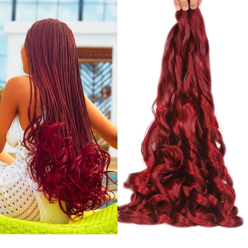 Photo 1 of Leticia Burgundy Red French Curl Braiding Hair,Bouncy Braiding Hair French Curls for Braids