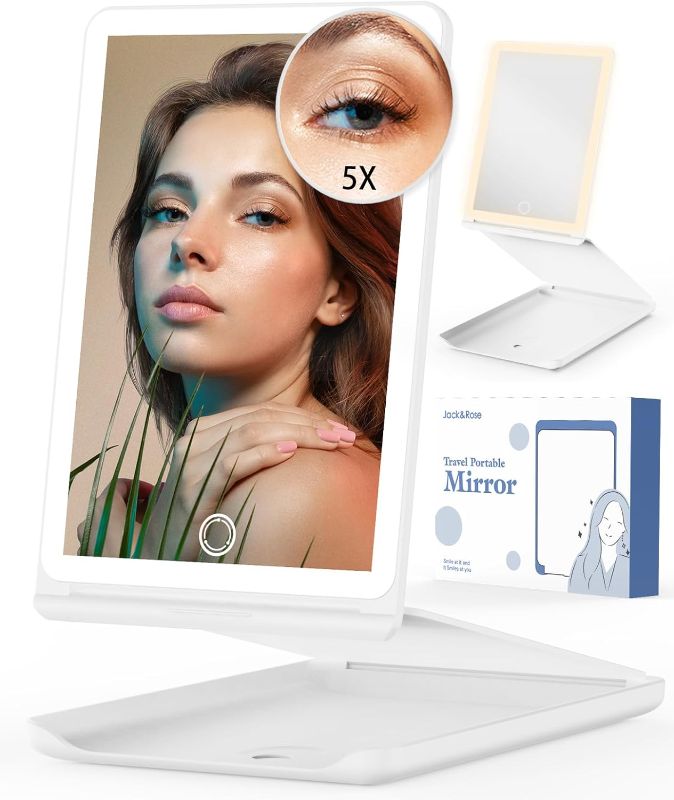 Photo 1 of Jack & Rose Travel Mirror with Light, Travel Makeup Mirror with Magnification, Adjustable Height and Angle, Portable Folding Mirror