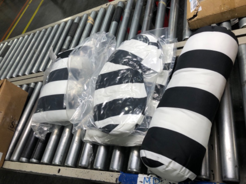 Photo 1 of RSH Decor Indoor/Outdoor Set of 4 Decorative Bolster/Neckroll and Rectangle/Lumbar Pillows - Black and White Stripe