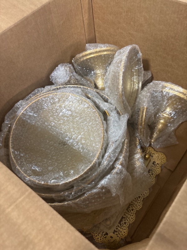 Photo 1 of Potchen Cake Stand Round Cupcake Tower Dessert Table Display Set Metal Cup Tier Antique Plate Candy Decorations for Party Tray Wedding Birthday Celebration (Gold)