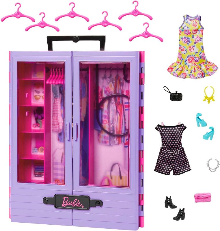 Photo 1 of Barbie Fashionistas Playset, Ultimate Closet with 6 Hangers and Multiple Storage Spaces Plus Fold-Out Clothing Rack