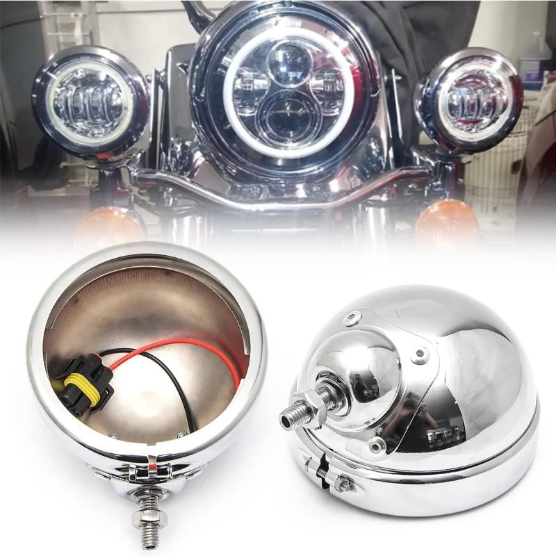 Photo 1 of 1 Pair 4.5 Inch Fog Light Housing Bucket Bracket for Motorcycle Fog Lamp Bucket (Silver Light Housing)