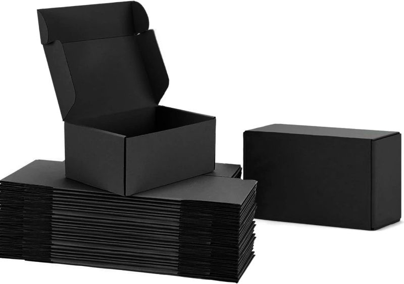 Photo 1 of 25 Pack - 9x6x4 Inches Black Shipping Boxes for Small Business - Cardboard Corrugated Mailer Boxes for Shipping Packaging Craft Gifts Digest Size Book Giving Products - Matte Black