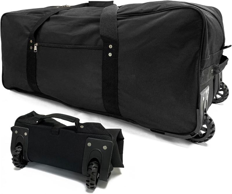 Photo 1 of 32 inch X-Large Foldable Duffle Bag with Wheels 600D Oxford Collapsible Large Heavy Duty Cargo Duffel Storage Duffel with Rollers for Camping Travel Gear, Black******SIMILAR****