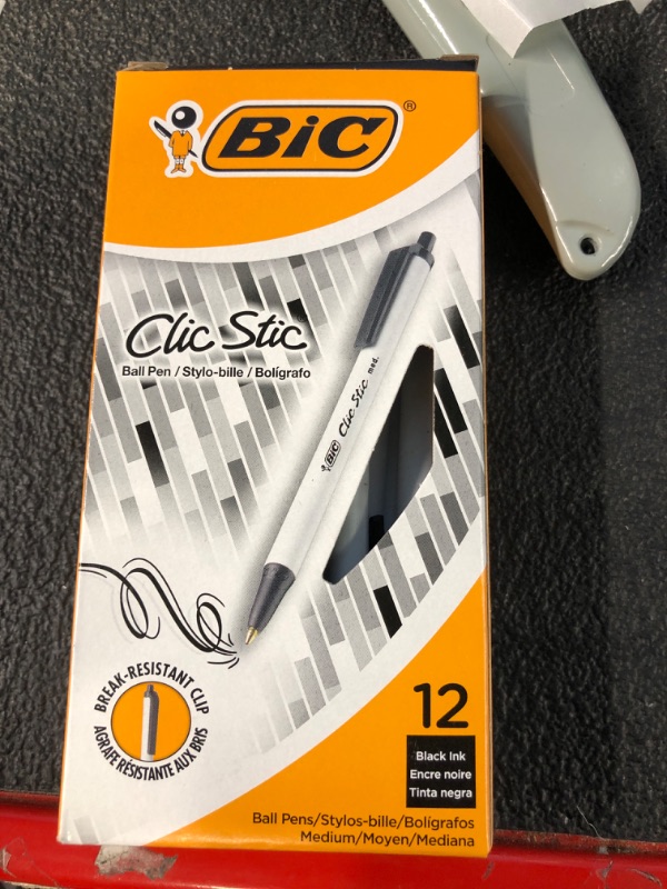 Photo 1 of BIC Clic Stic Retractable Ballpoint Pens, Medium Point, Black Ink, Dozen 12 PENS