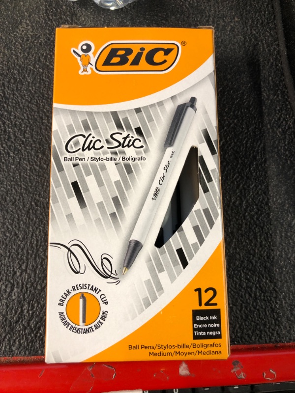 Photo 1 of BIC Clic Stic Retractable Ballpoint Pens, Medium Point, Black Ink, Dozen 12 PENS