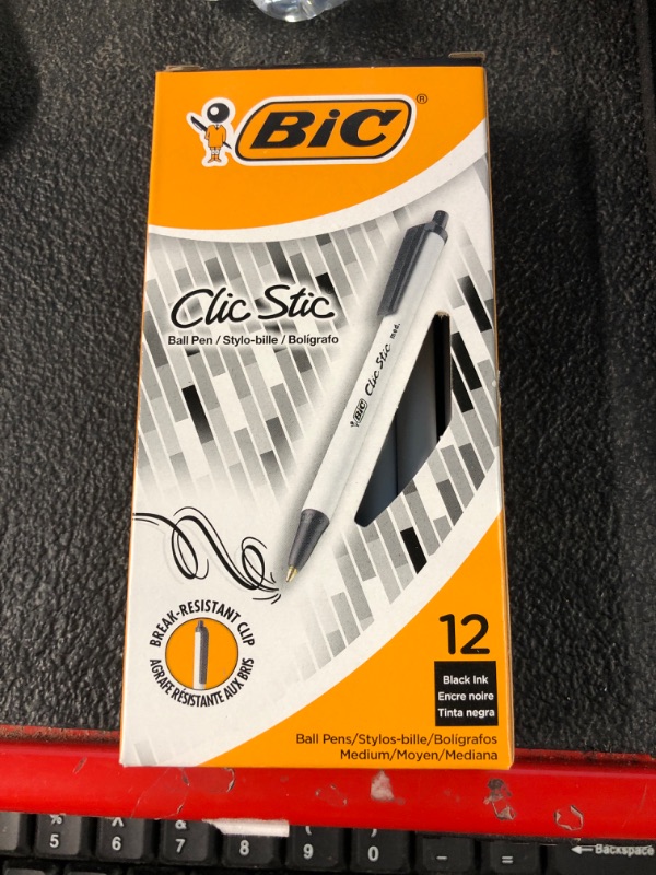 Photo 1 of BIC Clic Stic Retractable Ballpoint Pens, Medium Point, Black Ink, Dozen 12 PENS