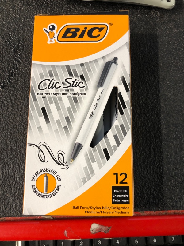 Photo 1 of BIC Clic Stic Retractable Ballpoint Pens, Medium Point, Black Ink, Dozen 12 PENS