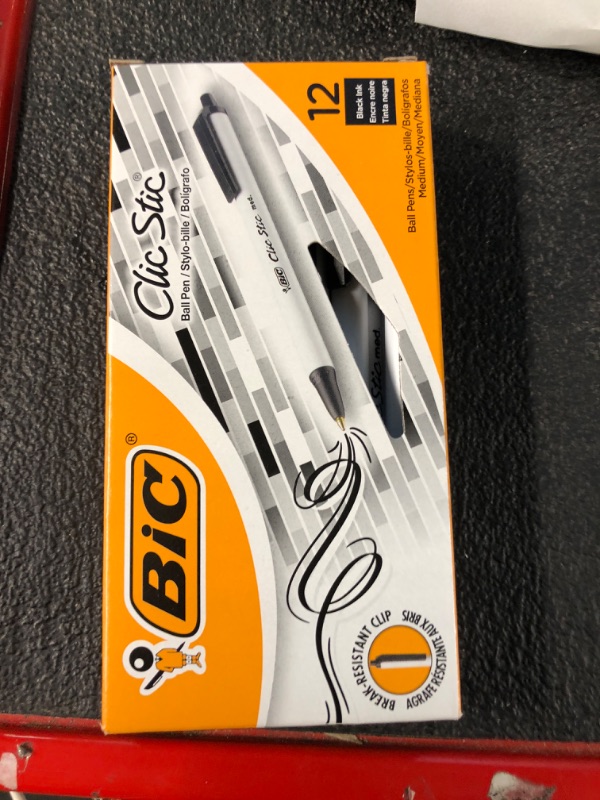 Photo 1 of BIC Clic Stic Retractable Ballpoint Pens, Medium Point, Black Ink, Dozen 12 PENS