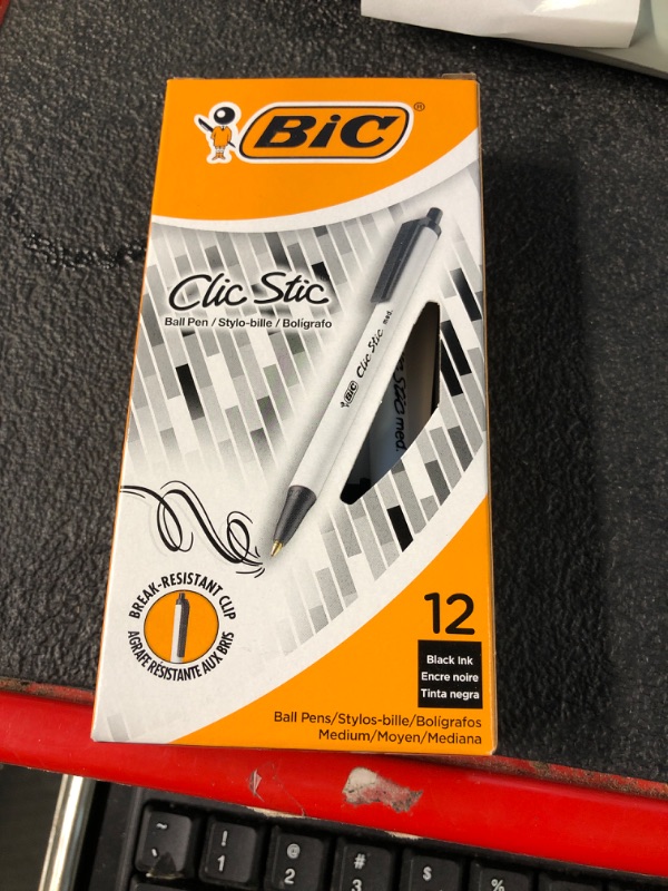 Photo 1 of BIC Clic Stic Retractable Ballpoint Pens, Medium Point, Black Ink, Dozen 12 PENS