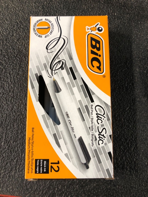 Photo 1 of BIC Clic Stic Retractable Ballpoint Pens, Medium Point, Black Ink, Dozen 12 PENS