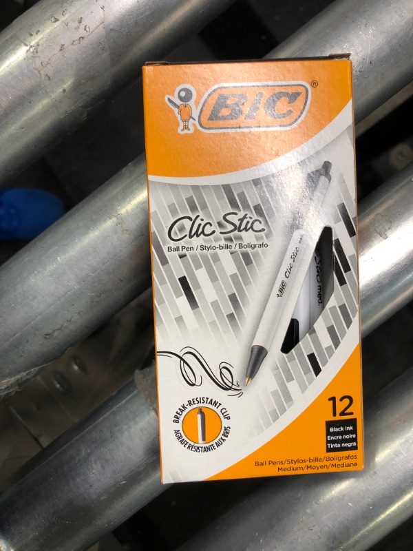 Photo 1 of BIC Clic Stic Retractable Ballpoint Pens, Medium Point, Black Ink, Dozen 12 PENS
