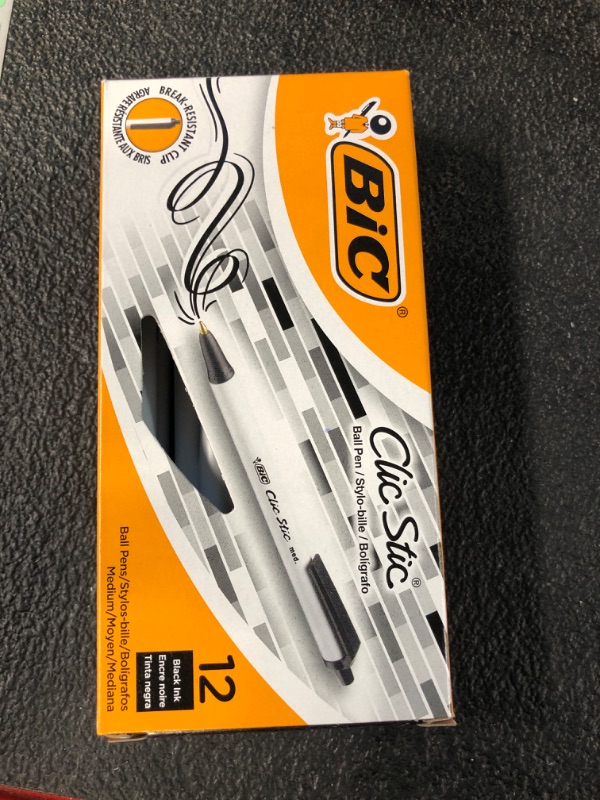 Photo 1 of BIC Clic Stic Retractable Ballpoint Pens, Medium Point, Black Ink, Dozen 12 PENS