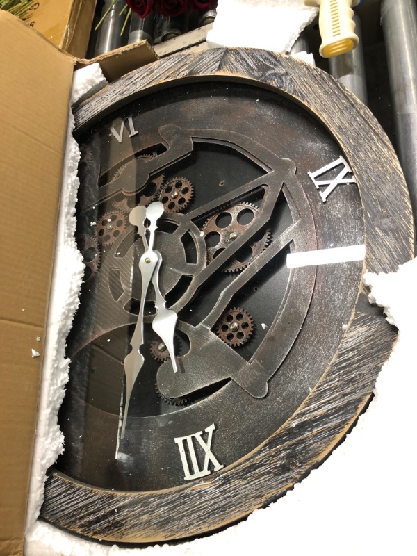Photo 1 of 16" Large Wall Clocks with Moving Gears for Living Room Decor Decorative Wood Big Oversize Farmhouse Steampunk Silent Vintage Rustic Industrial for Home Office,HD Tempered Glass,Brown… Brown 16*****DIFERENT COLORS****