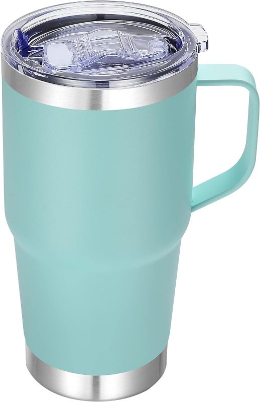 Photo 1 of 20 oz Stainless Steel Tumbler with Handle Metal Insulated Coffee Travel Mug with Handle Double Wall Tumbler Cup with Handle and Lid, Mint Green 1 Pack