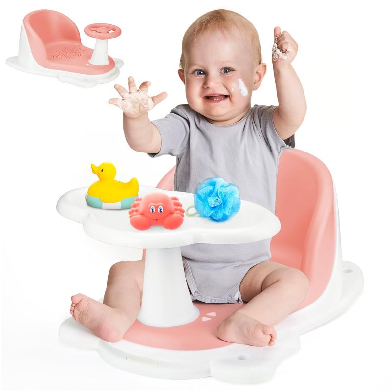 Photo 1 of Baby Bath Seat with Tray for Babies 6 Months & Up, Baby Bathtub Seat with Ultra Strong Suction Cups, Infant Bathtub Support Chair Soft Cushion & Ergonomic Backrest, Ideal Gift for Infants (Pink)